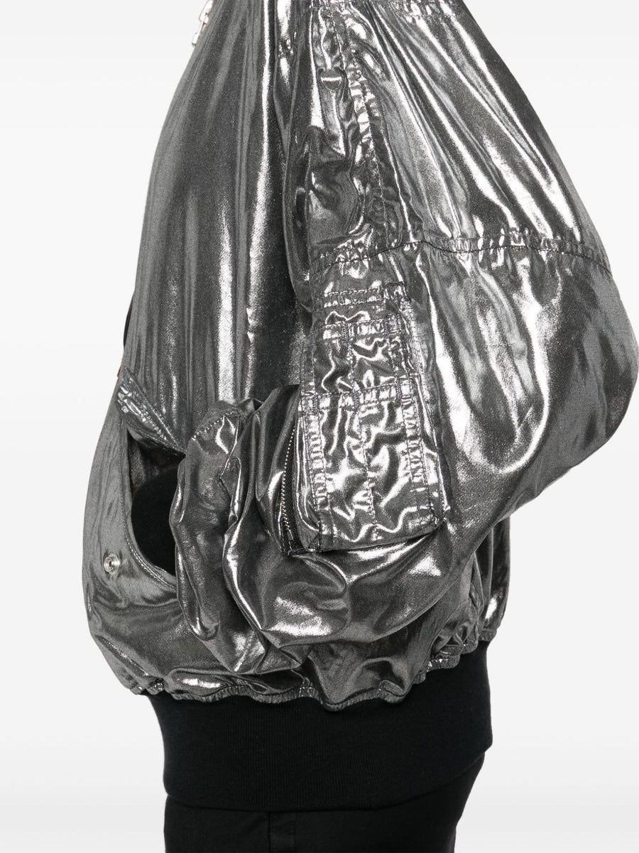 Junya Watanabe Metallic Effect Bomber Jacket With Reflective Silver Finish For Women