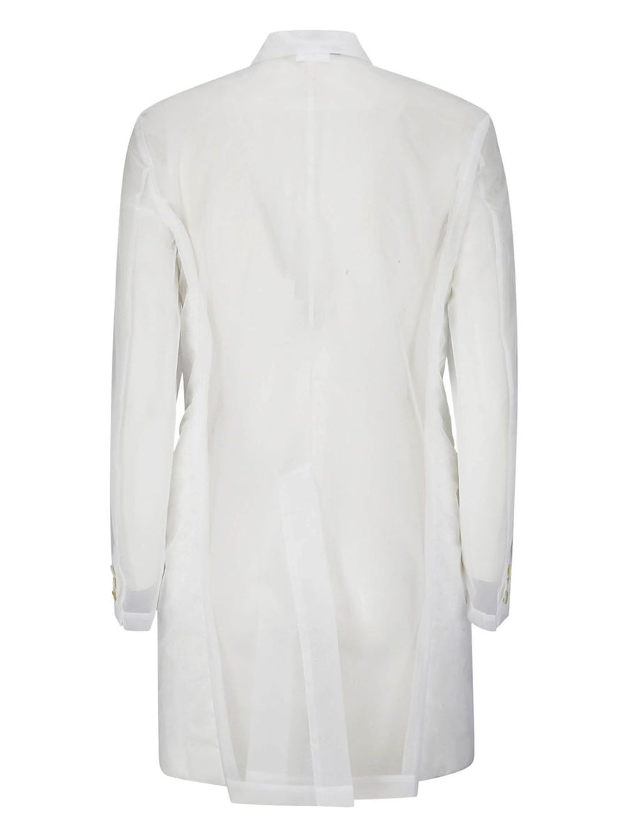 Comme Des Garcons White Nylon Single Breasted Coat For Women Lightweight Minimalist