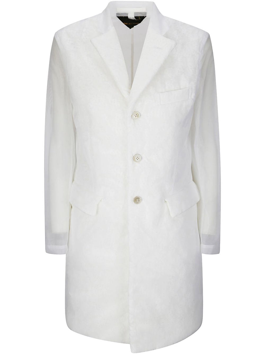 Comme Des Garcons White Nylon Single Breasted Coat For Women Lightweight Minimalist