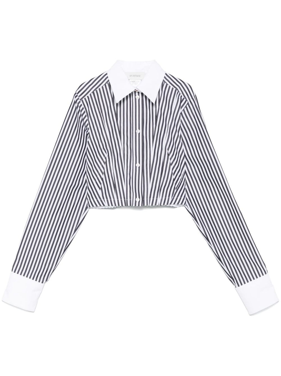Sportmax Womens Candy Stripe Cotton Shirt With Classic Collar Front Button Closure For Everyday Wear