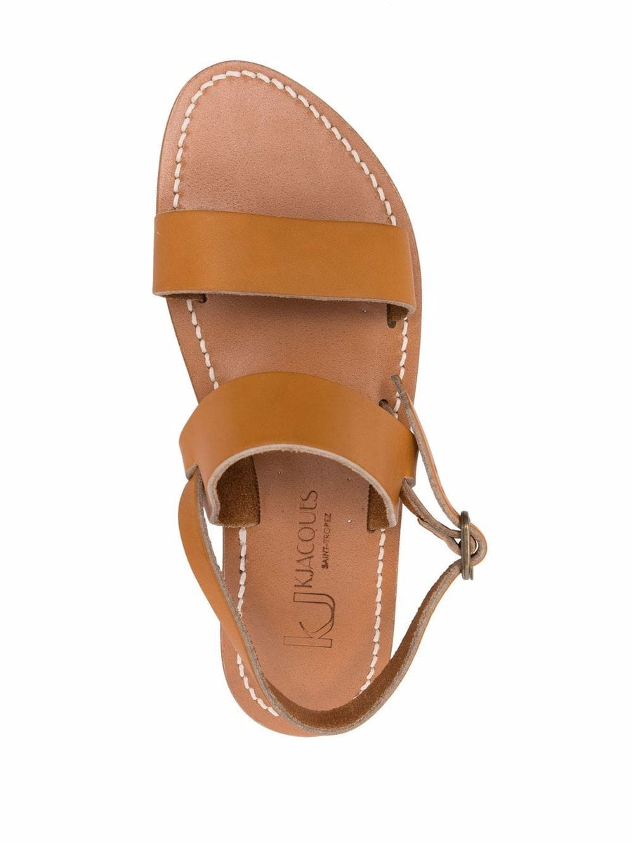 K Jacques St Tropez Barigoule Leather Sandals For Women Open Toe Low Heel Luxurious Comfort