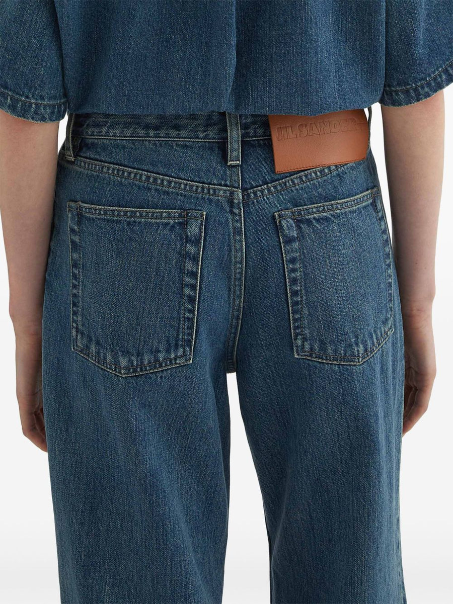 Jil Sander Plus Denim Wide Leg Jeans Luxurious Premium Washed Blue Cropped Flared For Plus Size Women