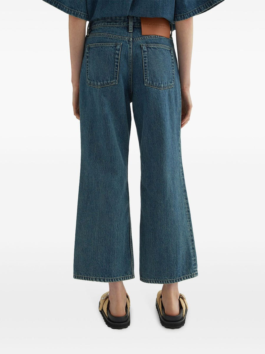 Jil Sander Plus Denim Wide Leg Jeans Luxurious Premium Washed Blue Cropped Flared For Plus Size Women