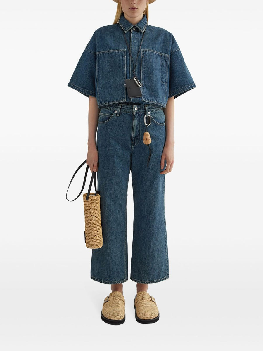 Jil Sander Plus Denim Wide Leg Jeans Luxurious Premium Washed Blue Cropped Flared For Plus Size Women