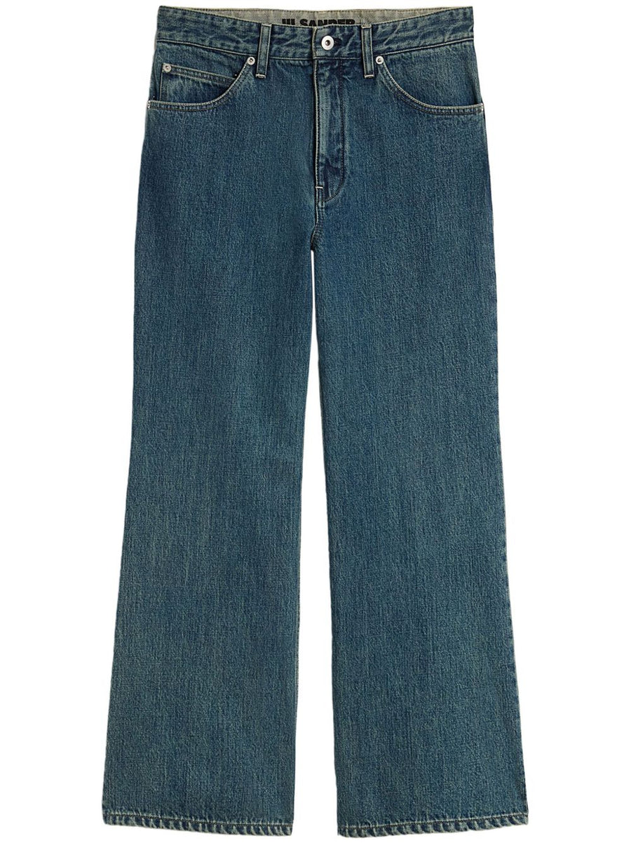 Jil Sander Plus Denim Wide Leg Jeans Luxurious Premium Washed Blue Cropped Flared For Plus Size Women