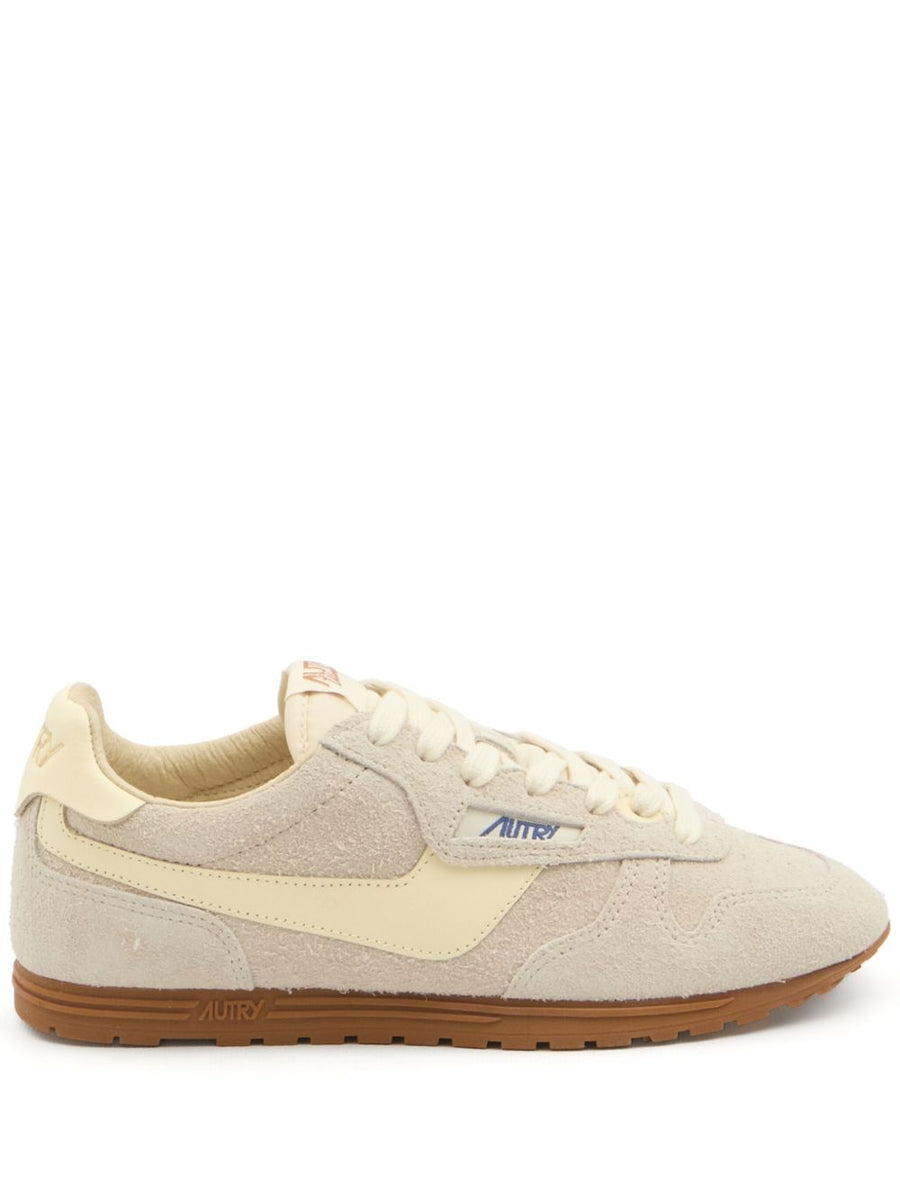 Autry Windspin Low Sneakers For Women Beige Suede Leather Versatile Lace Up With Padded Ankle And Branded Heel Counter