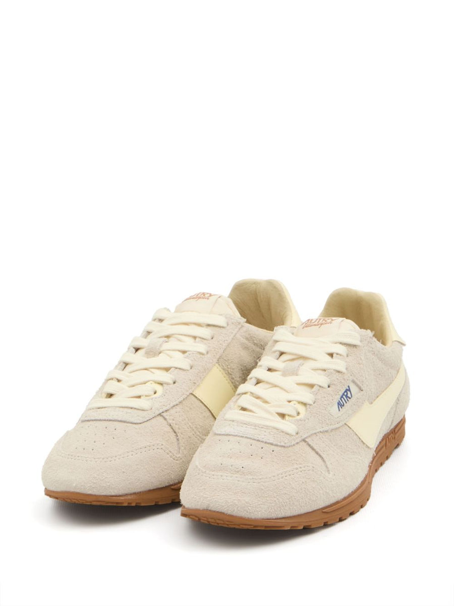 Autry Windspin Low Sneakers For Women Beige Suede Leather Versatile Lace Up With Padded Ankle And Branded Heel Counter