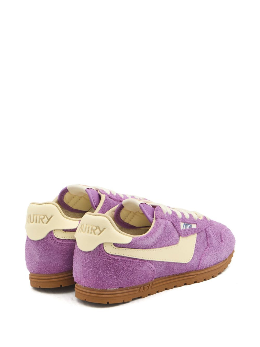 Autry Windspin Low Sneakers For Women In Suede And Leather With Padded Ankle And Fuchsia Lace Detail