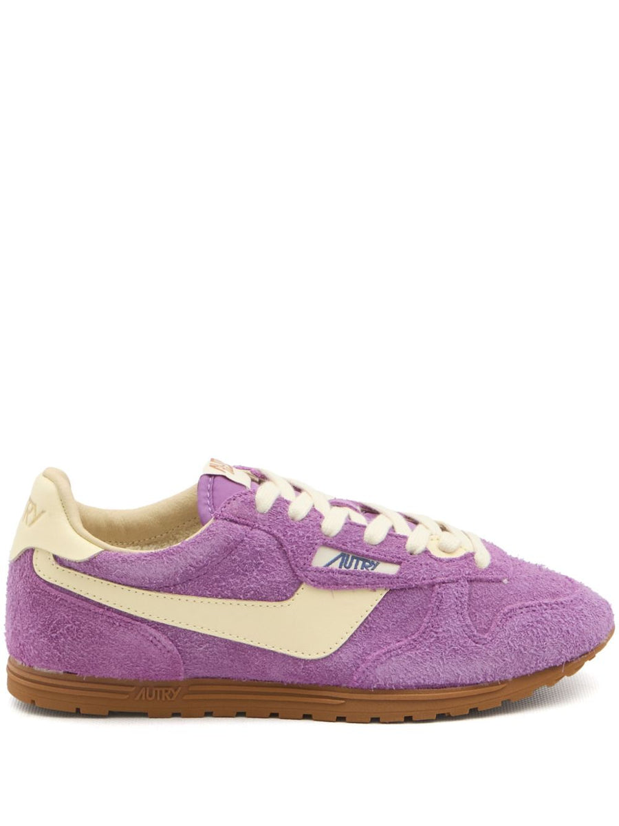 Autry Windspin Low Sneakers For Women In Suede And Leather With Padded Ankle And Fuchsia Lace Detail