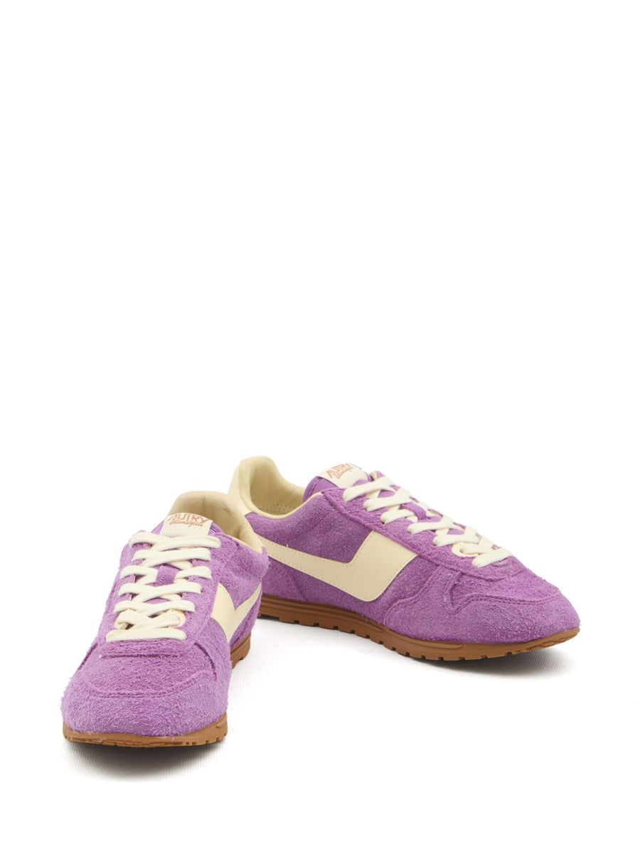Autry Windspin Low Sneakers For Women In Suede And Leather With Padded Ankle And Fuchsia Lace Detail