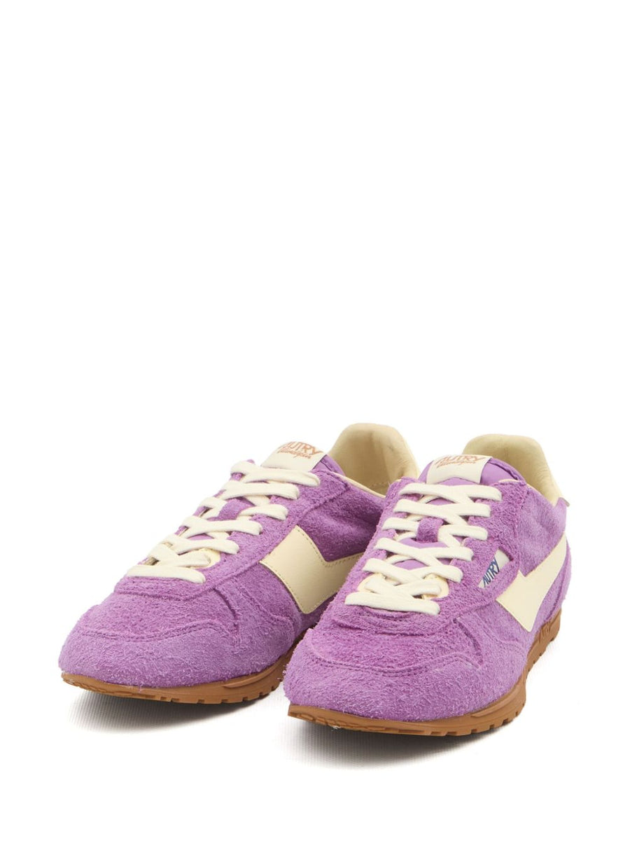Autry Windspin Low Sneakers For Women In Suede And Leather With Padded Ankle And Fuchsia Lace Detail