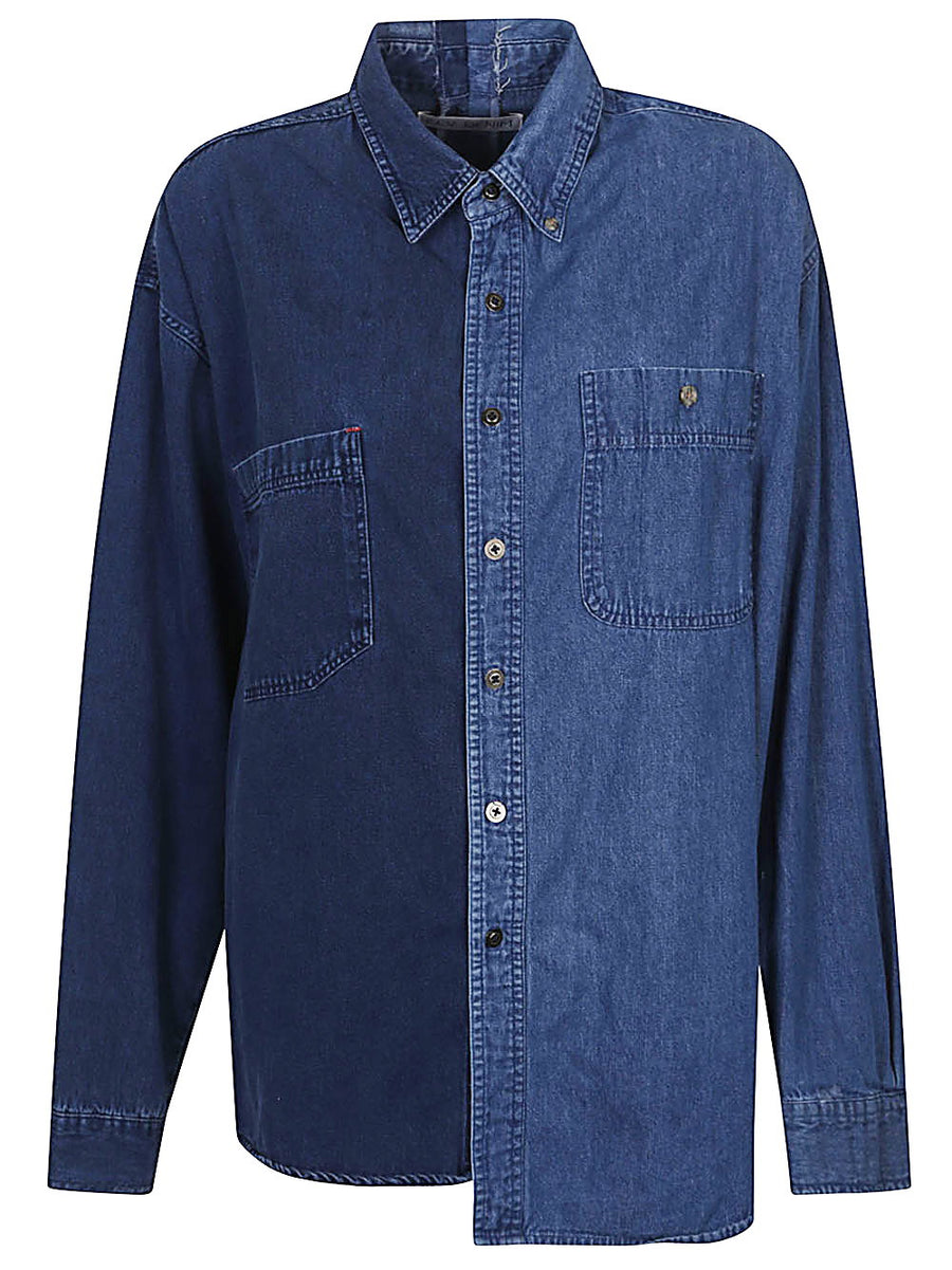 ELV Denim Upcycled Denim Cotton Shirt For Women One Of A Kind True To Size Sustainable Patch Chest Pocket Casual Wear