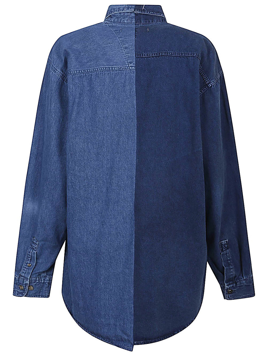 ELV Denim Upcycled Denim Cotton Shirt For Women One Of A Kind True To Size Sustainable Patch Chest Pocket Casual Wear