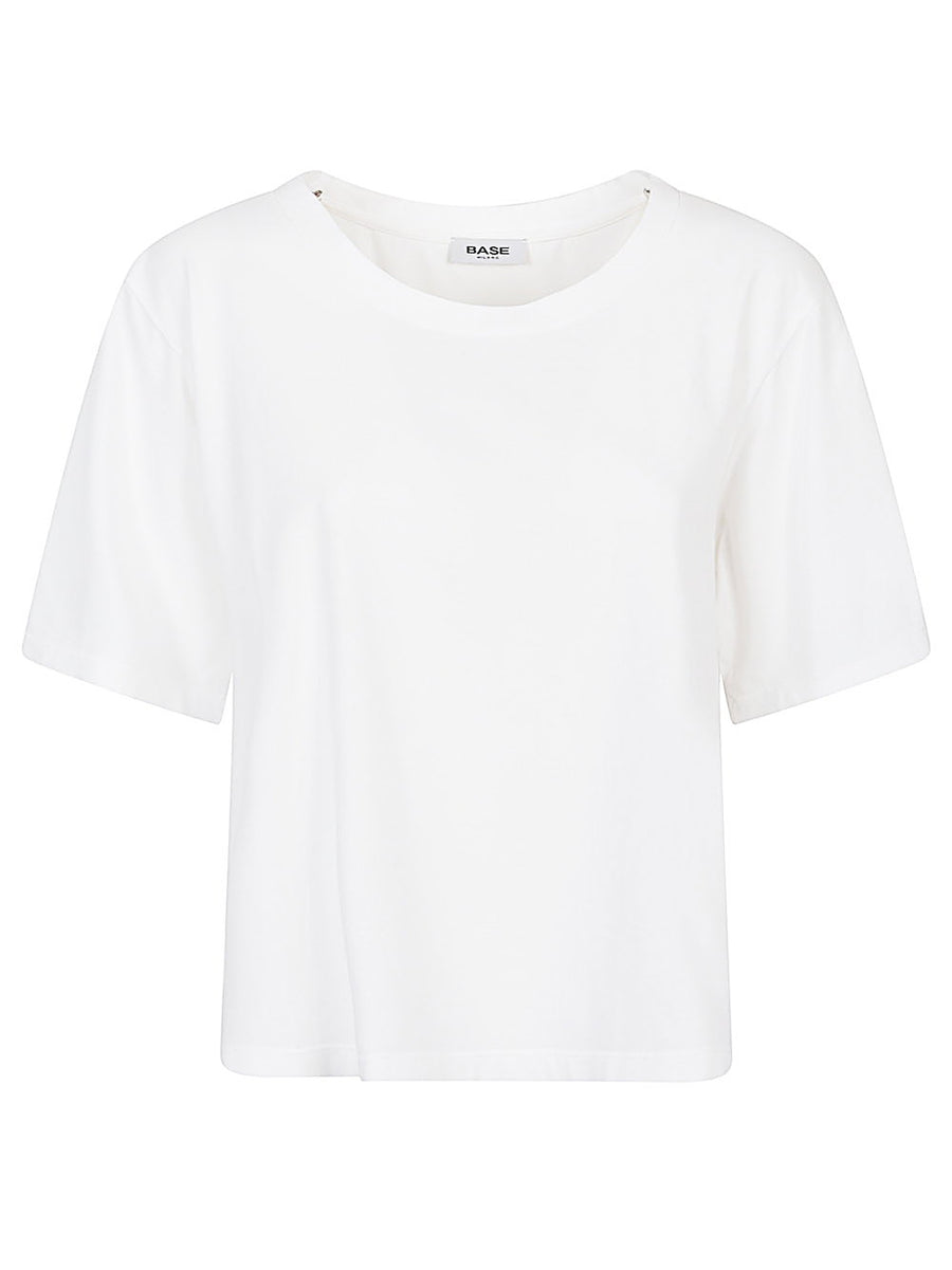 Base Women Cotton T Shirt White Soft Stretch Crew Neck Half Sleeves Wardrobe Essential
