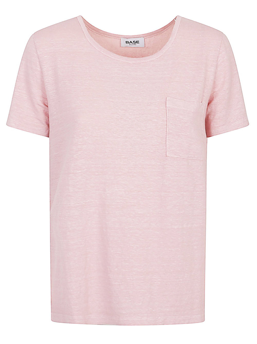 Base Linen T Shirt Pink For Women Breathable Everyday Comfort With Patch Pocket