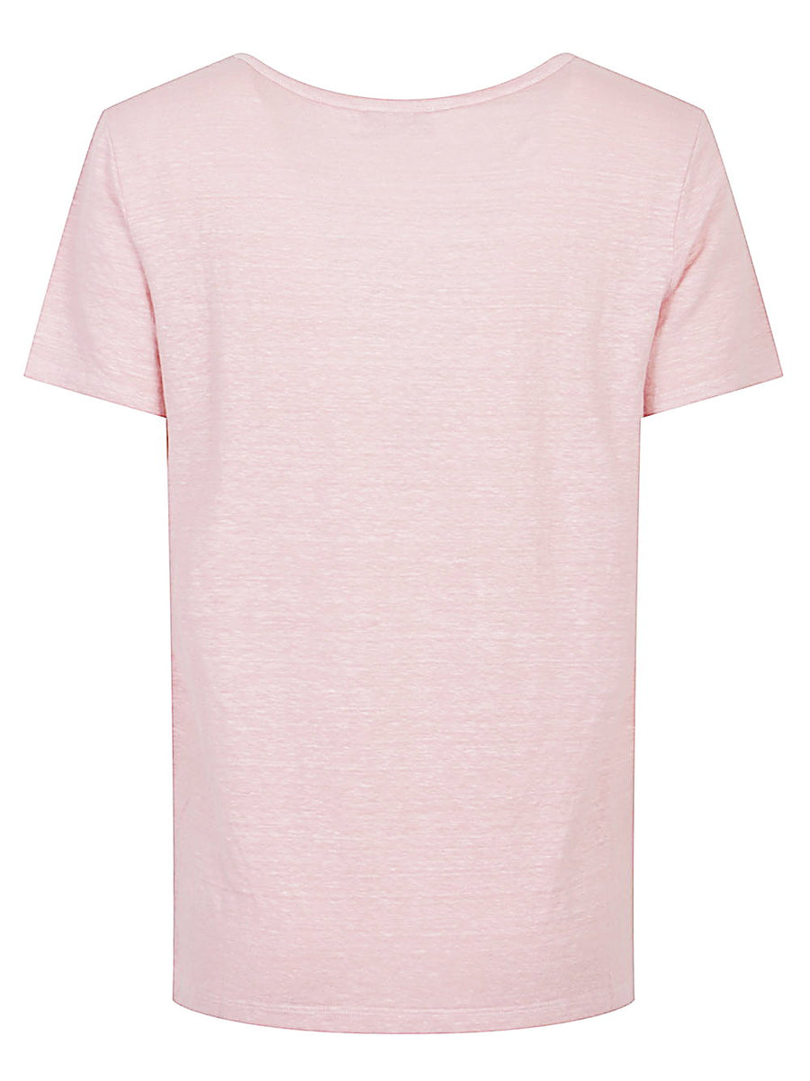 Base Linen T Shirt Pink For Women Breathable Everyday Comfort With Patch Pocket