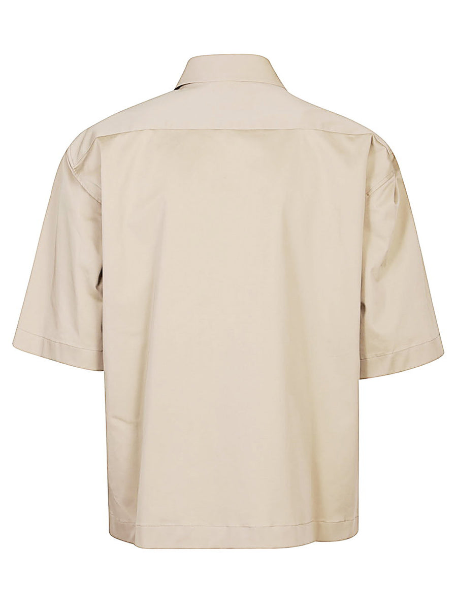 Beige Cotton Shirt for Women by The Latest, True To Size Fit with Stretch, Jewel Button Short Sleeve