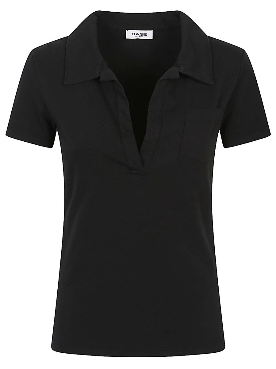 Base Womens Stretch Cotton Polo Shirt With Patch Pocket Versatile Everyday Top Essential