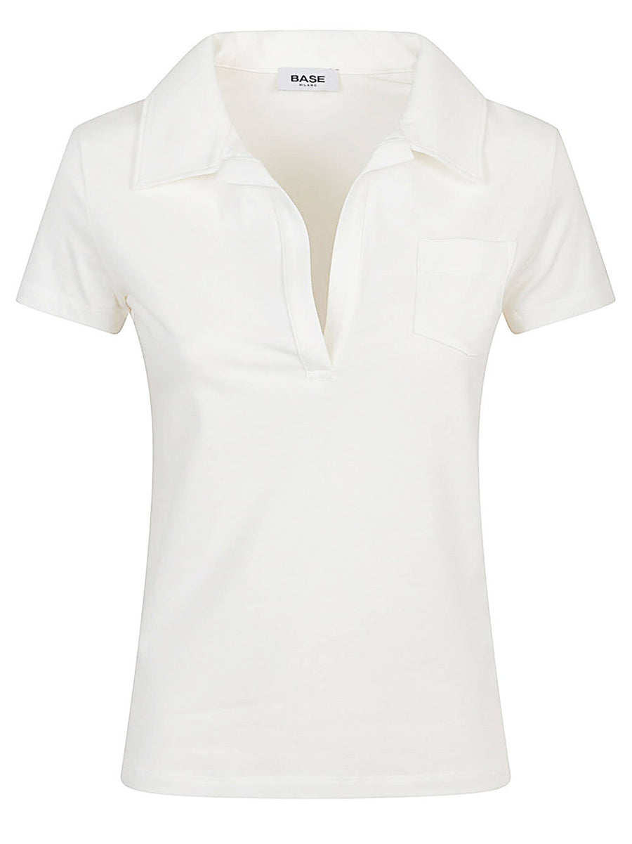 Base Cotton Polo Shirt For Women With Patch Pocket And Subtle Stretch For Effortless Everyday Style