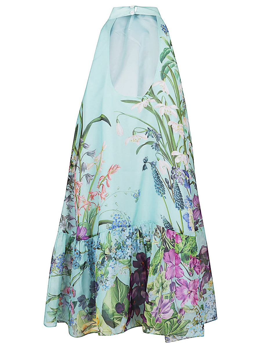 St. Piece Of London Bonnie Silk Dress With Floral Print Light Blue For Women Sleek Silhouette Resort Wear