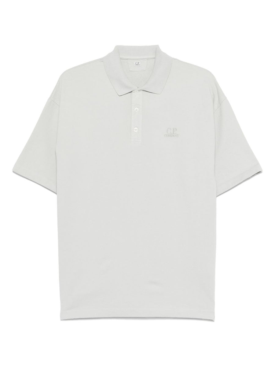 CP Company Cotton Polo Shirt For Men In Clear Blue With Logo Front Placket Premium Topwear