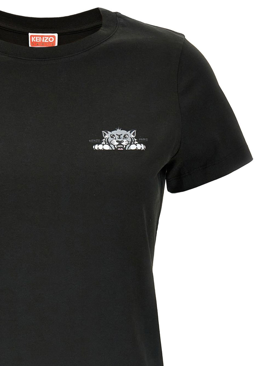Kenzo Happy Tiger Cotton T Shirt For Women Logo Chest Print Subtle Luxury Everyday Essential