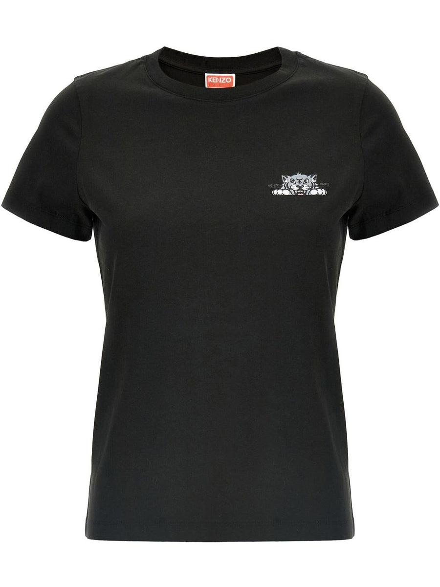 Kenzo Happy Tiger Cotton T Shirt For Women Logo Chest Print Subtle Luxury Everyday Essential