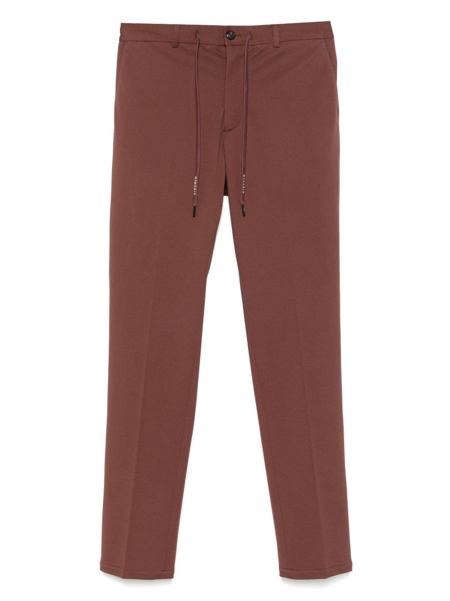 Circolo 1901 Cotton Trousers for Men with Concealed Fly and Drawstring Waist Stretch Cotton Chestnut Brown