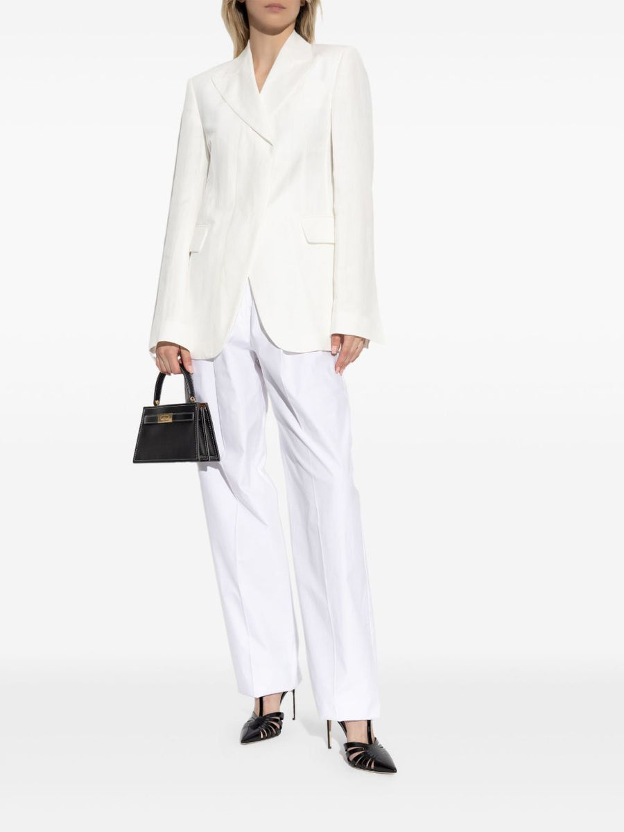 Sportmax White Cotton Trousers Women Premium Pleated Front Wide Leg With Hidden Pockets