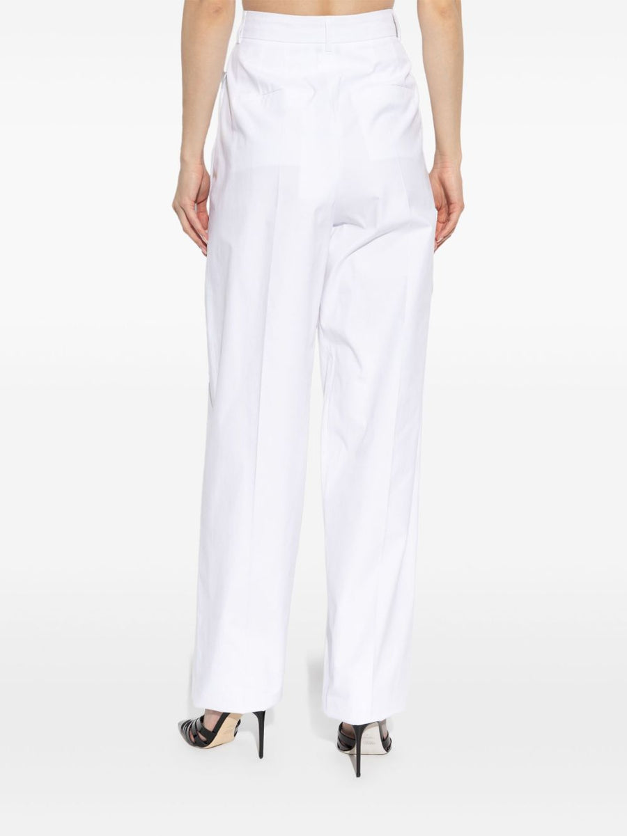 Sportmax White Cotton Trousers Women Premium Pleated Front Wide Leg With Hidden Pockets