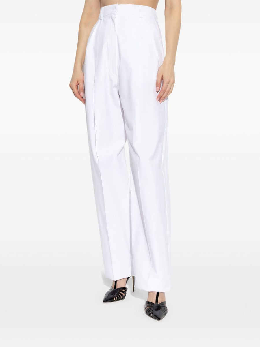 Sportmax White Cotton Trousers Women Premium Pleated Front Wide Leg With Hidden Pockets