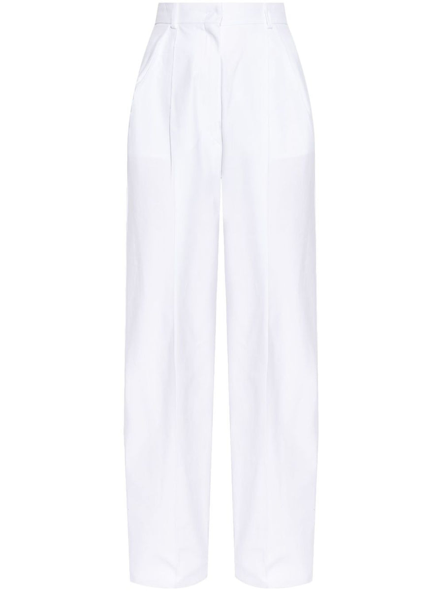 Sportmax White Cotton Trousers Women Premium Pleated Front Wide Leg With Hidden Pockets