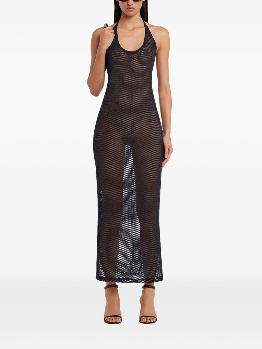 Courreges Open Back Black Cotton Long Tank Dress Halterneck With Embroidered Logo For Women Luxury