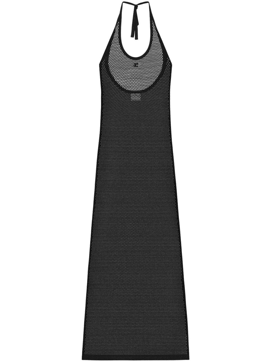 Courreges Open Back Black Cotton Long Tank Dress Halterneck With Embroidered Logo For Women Luxury