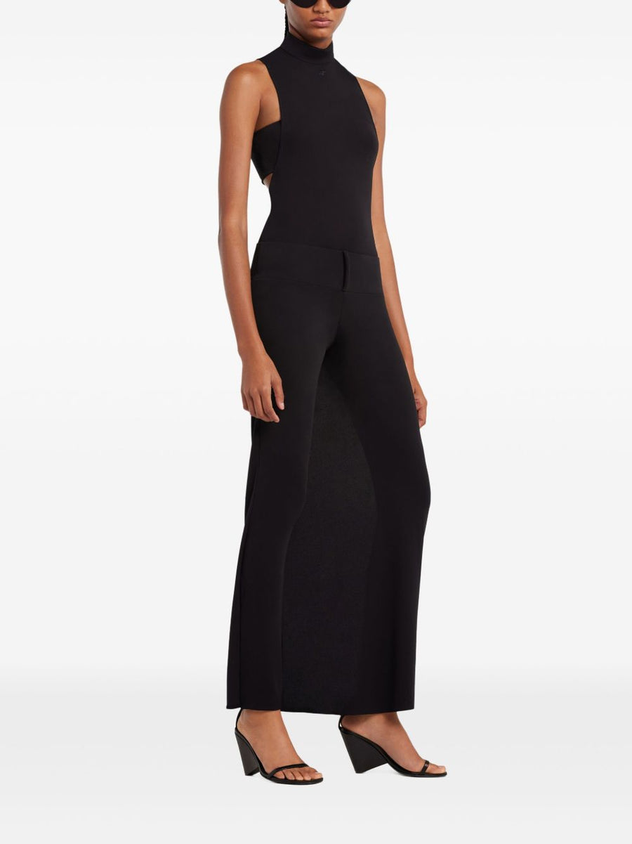 Courreges Wide Leg Trousers Belted Waist Pleated Detailing Stretch Fabric For Women