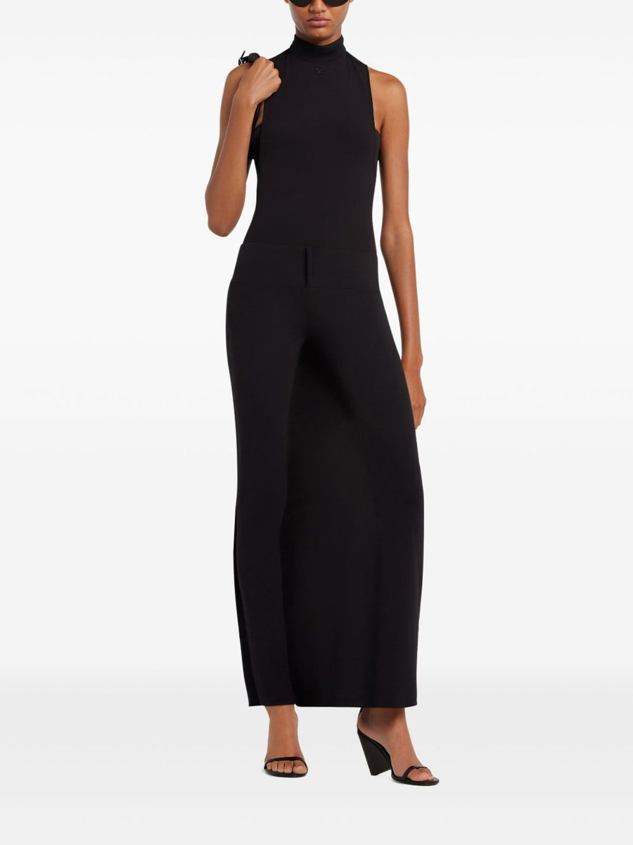 Courreges Wide Leg Trousers Belted Waist Pleated Detailing Stretch Fabric For Women