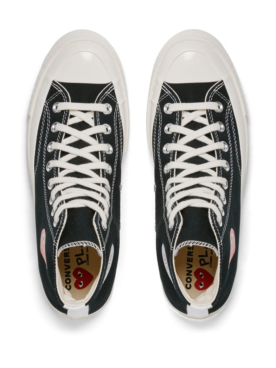 Comme Des Garcons Play Chuck 70 Heart Sneakers For Women Black Canvas Platform Heel Red Accents
