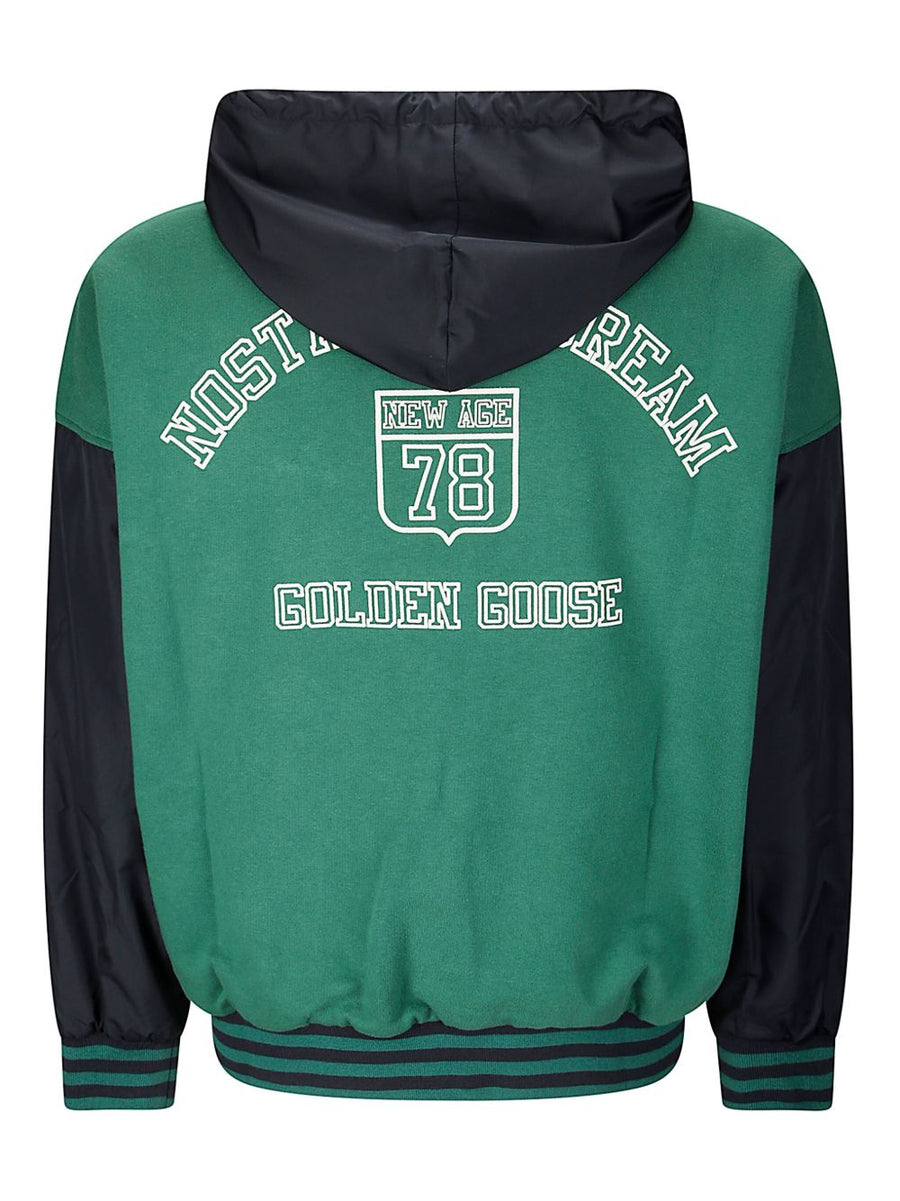 Golden Goose Organic Cotton Reversible Hoodie For Men, Forest Green, Two Looks In One