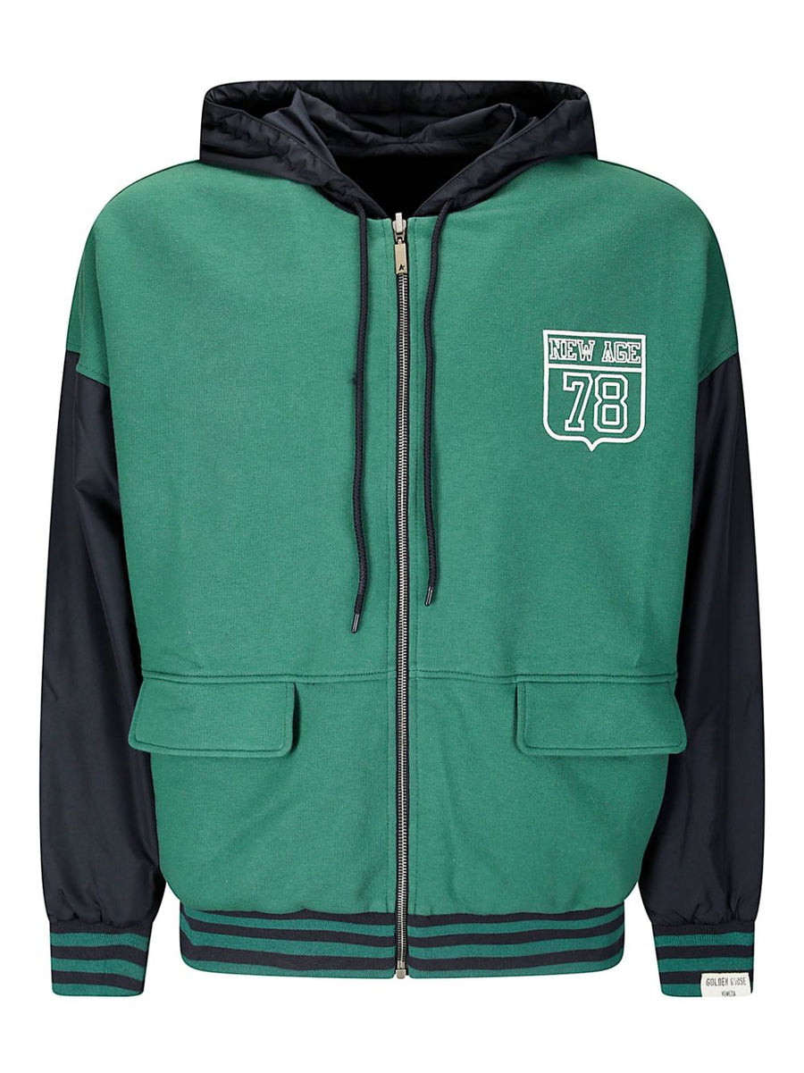Golden Goose Organic Cotton Reversible Hoodie For Men, Forest Green, Two Looks In One
