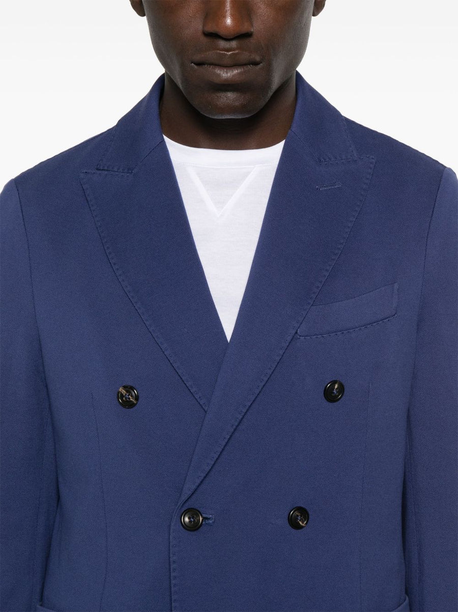 Circolo 1901 Ocean Blue Cotton Double Breasted Jacket With English Rear Vents For Men