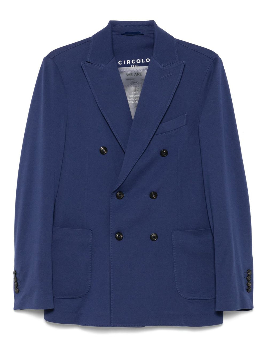 Circolo 1901 Ocean Blue Cotton Double Breasted Jacket With English Rear Vents For Men