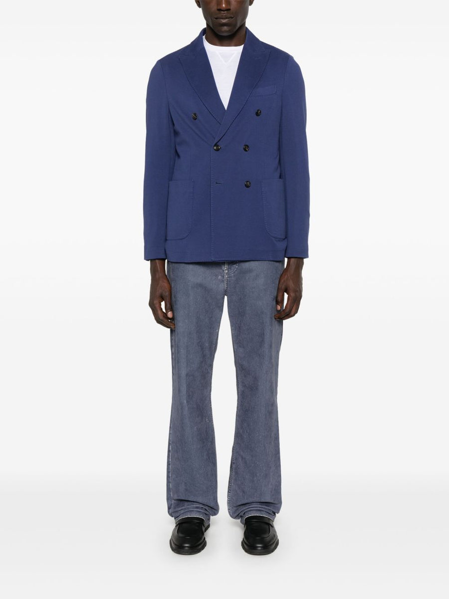 Circolo 1901 Ocean Blue Cotton Double Breasted Jacket With English Rear Vents For Men