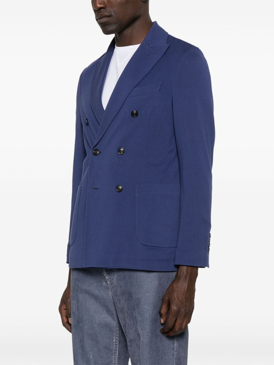 Circolo 1901 Ocean Blue Cotton Double Breasted Jacket With English Rear Vents For Men