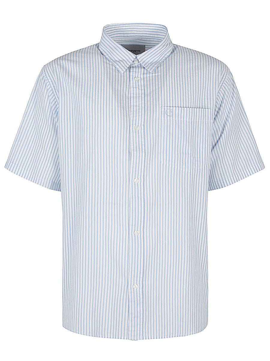 Carhartt WIP Main Cotton Stripe Shirt for Men, Durable 100% Cotton, White and Light Blue