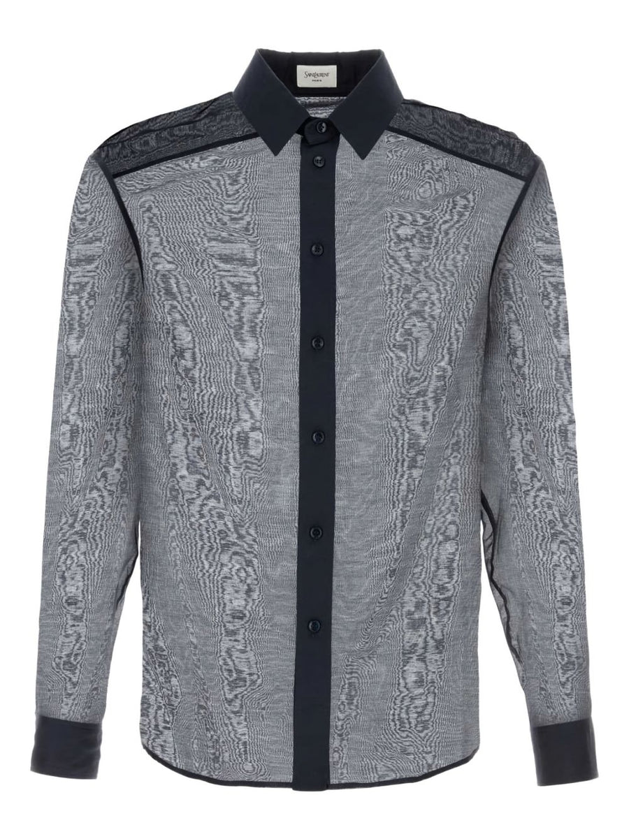 Saint Laurent Silk Shirt For Men Blue See Through Button Front Collared Luxury Craftsmanship