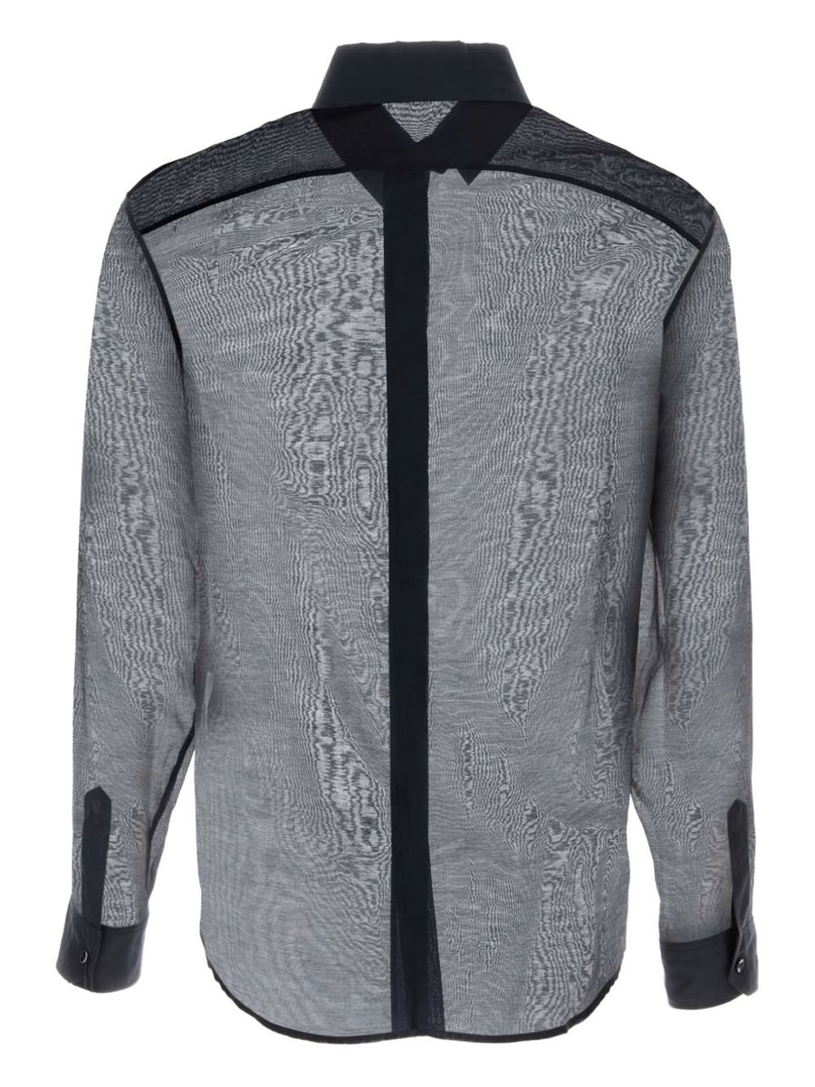 Saint Laurent Silk Shirt For Men Blue See Through Button Front Collared Luxury Craftsmanship