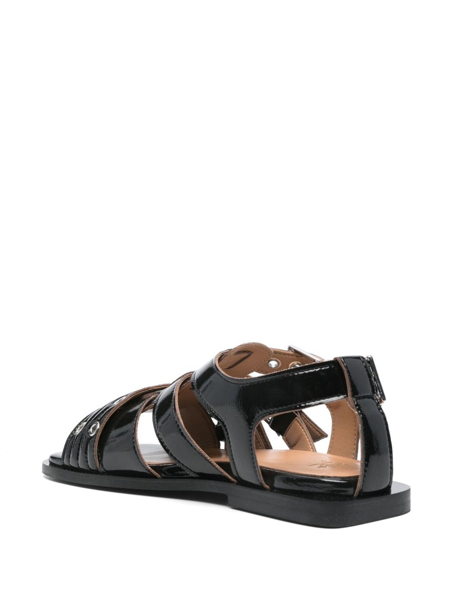 Ganni Eyelet Sandals With Buckle Ankle Strap Uncaged Minimal Luxury For Women Everyday Wear Dust Bag Included