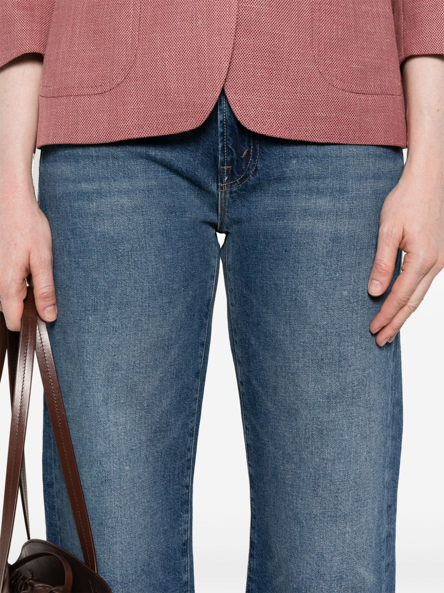 Mother The Dodger Ankle Jeans For Women Blue Cotton Denim Ankle Length Five Pocket Casual Essential