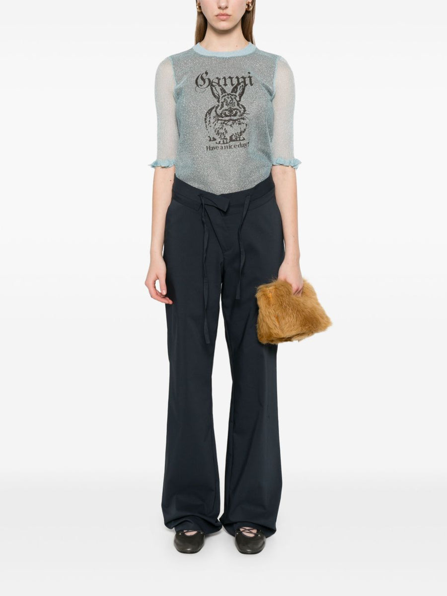 Ganni Bunny Detail Top Light Blue Eco Friendly Recycled Fibers Day To Night Versatile Top For Women