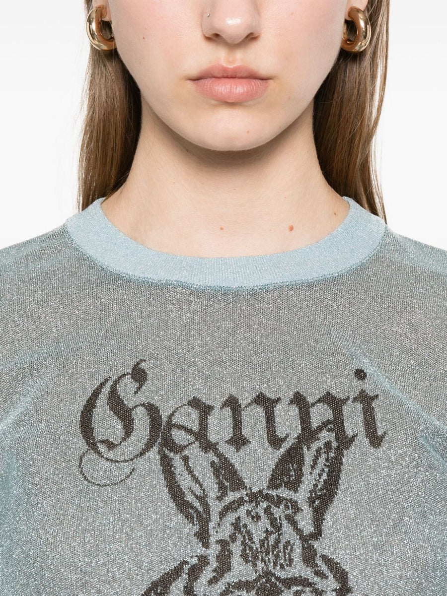 Ganni Bunny Detail Top Light Blue Eco Friendly Recycled Fibers Day To Night Versatile Top For Women